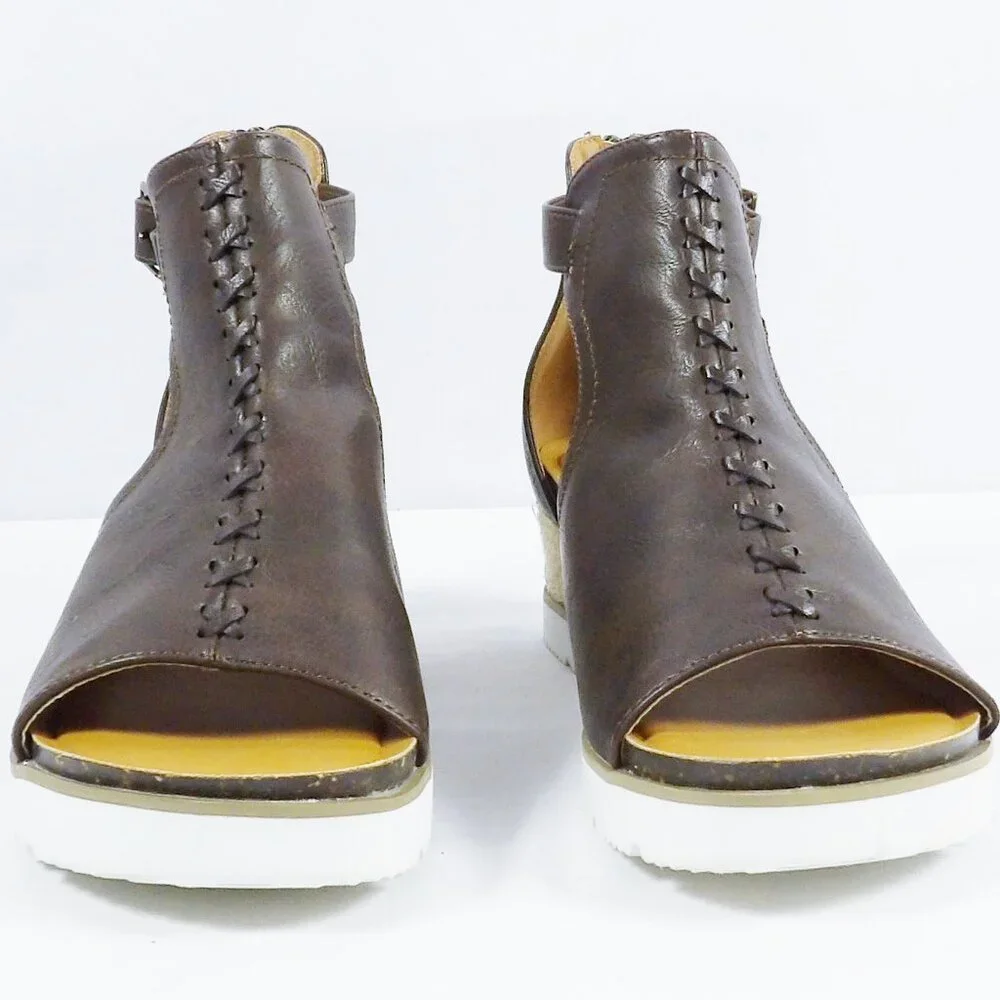 Corkys SUGAR CITY Espadrille Low Wedge Sandals Dark Brown NIB Open Toe Size 10 - Picture 12 of 15